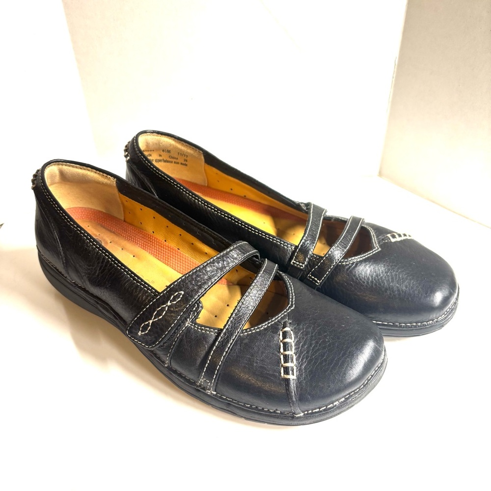 Clark’s Structured Comfort Blk Leather Works
Shoes Contrast Stitch Detail Sz 8.5